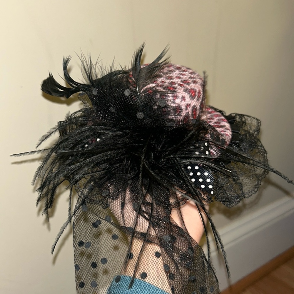 Women Tea Party Fascinator Headwear, Pink Cheetah Print + Black